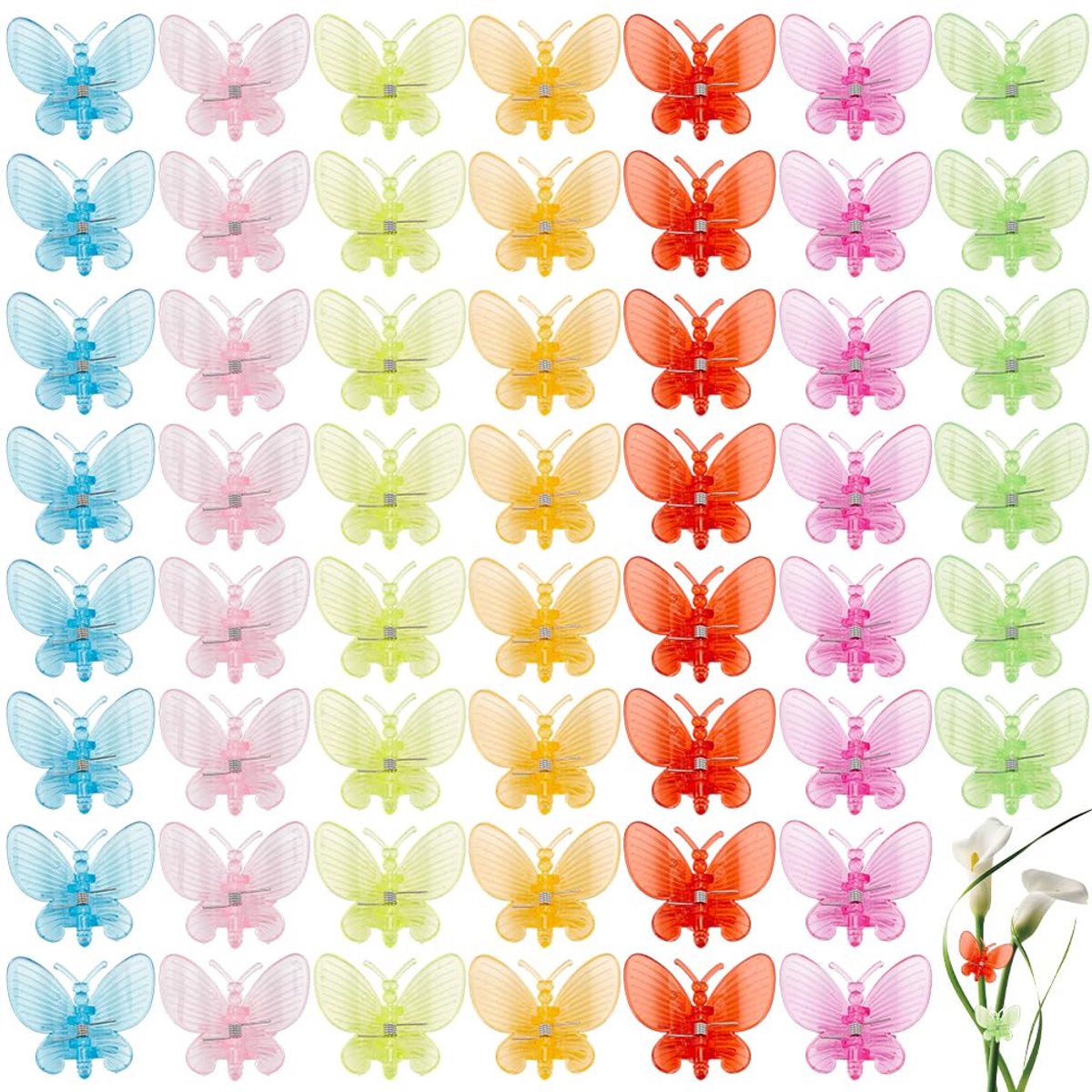 70 stuks orchideeënsteunclips, vlinders, plantenclips, grote verpakking, acryl, kunststof, kleurrijk, transparant, schattige plantenclips voor orchideeën, bloemen, groenten, tomaten, stengels