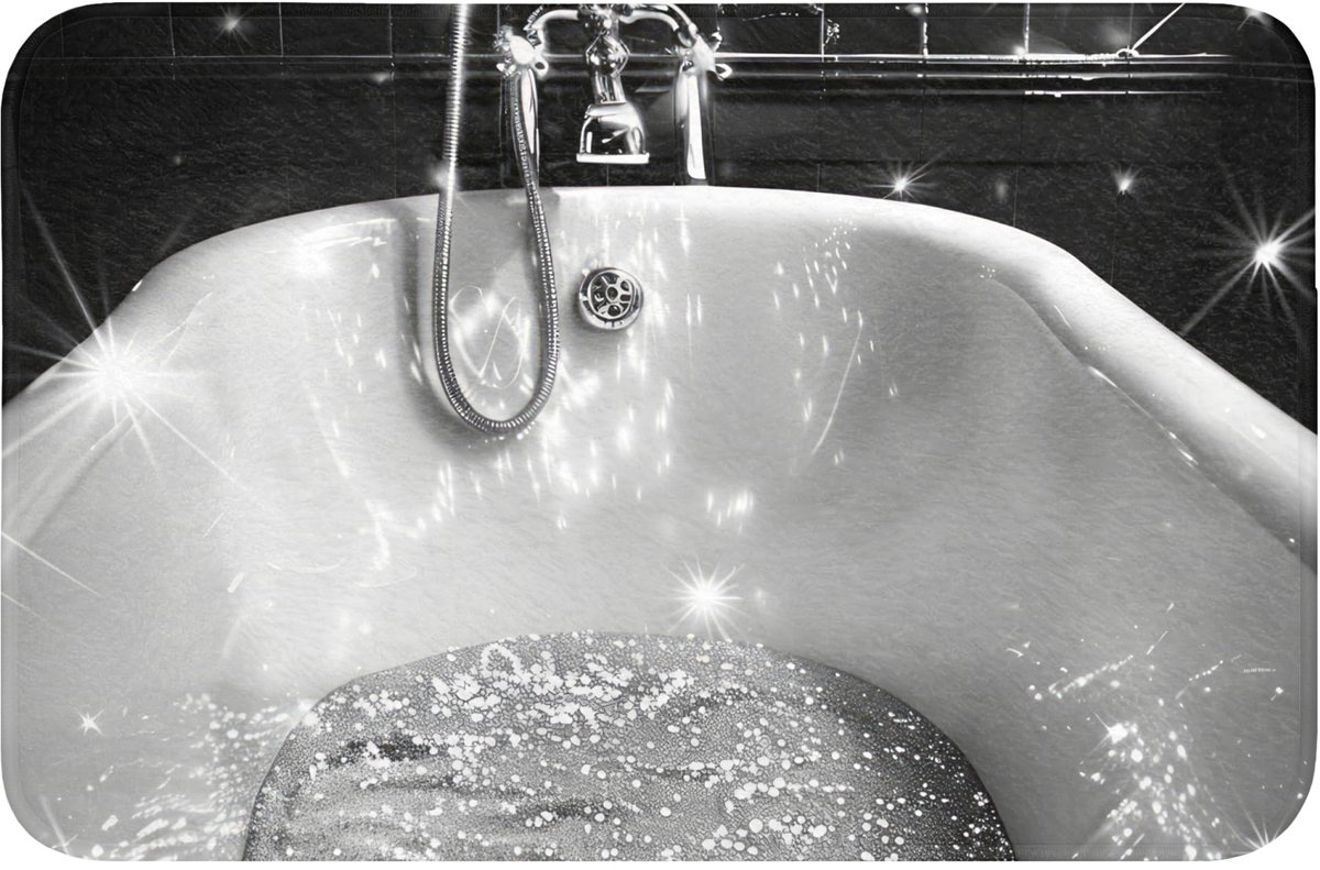 Badmat Rechthoekig 60x40 cm Badkamer Bath Mat Douchemat Antislip Wc Badkamermat Memory Foam Wasbaar Bathroom Toilet Mats Washable Badkuip - Glitters - Zwart wit