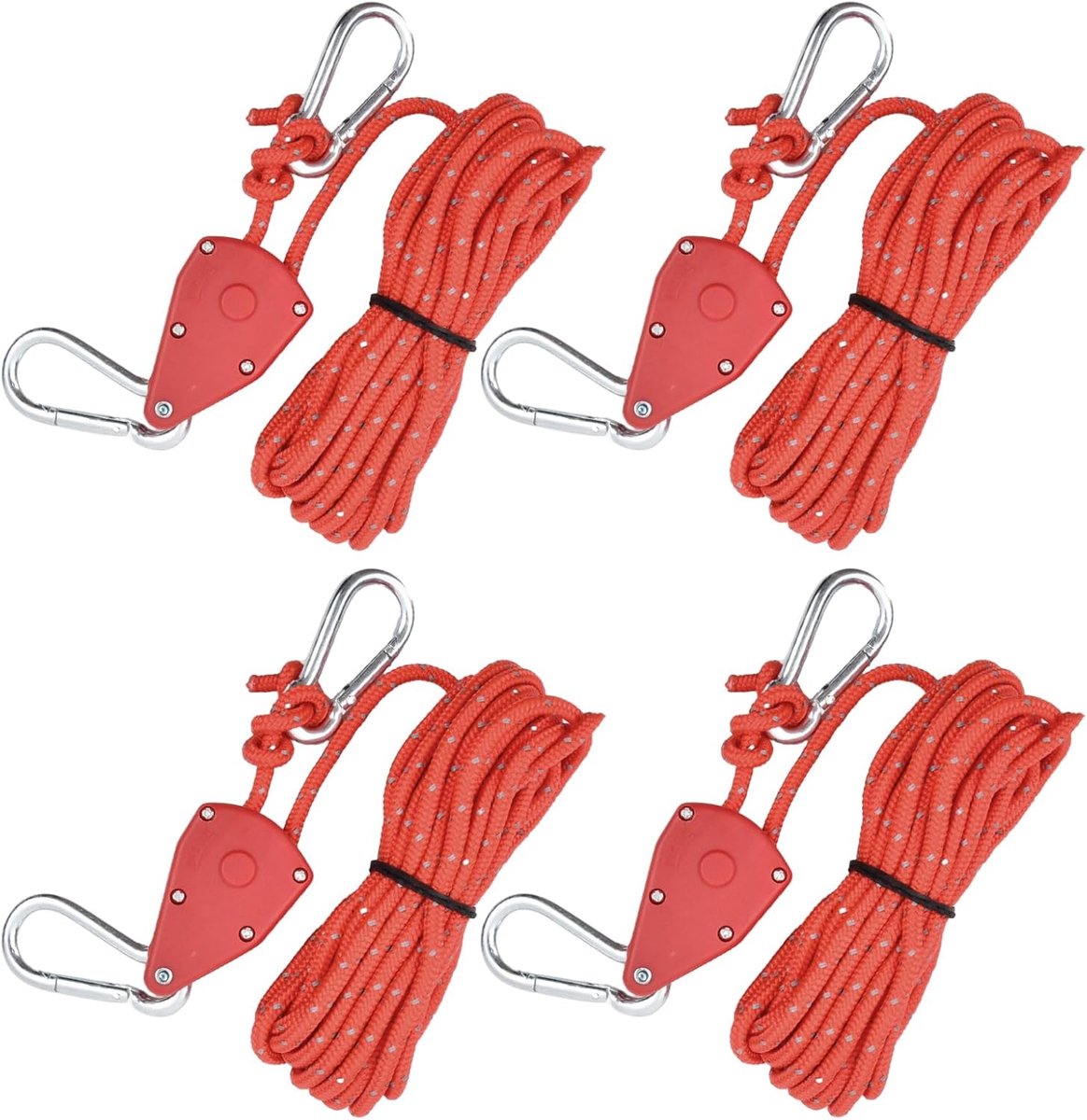 4 stuks reflecterende scheerlijnen voor tent, 4 mm scheerlijn, tentzoord met spanner, 5 m paracordtouw met kabelspanner, reflecterende tent guy ropes voor tent, tentzeil, camping (rood)