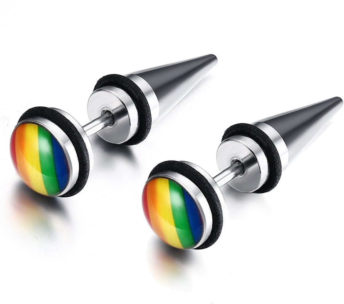 JewelryWe sieraden heren- en damesoorringen, regenboog homoseksueel LGBT Gay & Lesbian Pride oorspelden, roestvrij staal, zilver zwart meerkleurig