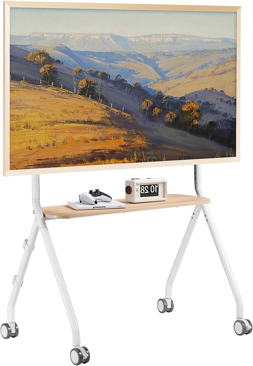 Tv-standaard oprolbaar - Mobiele tv-wagen - Tv opbergen - Portret en landschap - Tot 80 inch - Wit