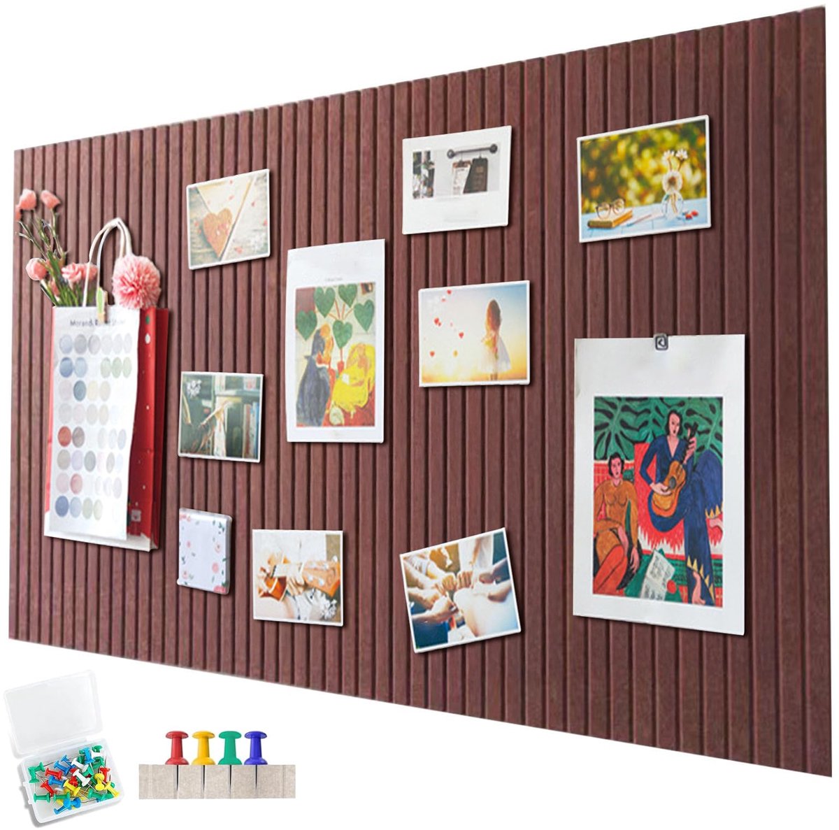 vilten prikbord, zelfklevend, 60 x 40 cm, decoratief prikbord van vilt, 0,9 cm dik, opvouwbaar fotobord, memoborden, bulletin board, wanddecoratie voor kantoor, keuken, roodbruin