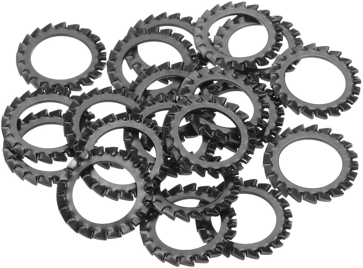 Borgringen met externe tanden, M20 koolstofstaal, tandschijven voor schroeven, mechanische uitrusting, bevestigingselementen, zwart