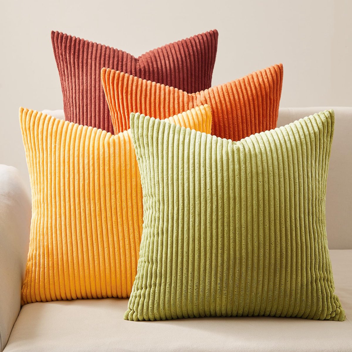 Kussenhoes 40x40 herfst set van 4 corduroy kussenhoezen kussenhoes bank deco voor slaapbank woonkamer kinderen pluizig oranje geel groen