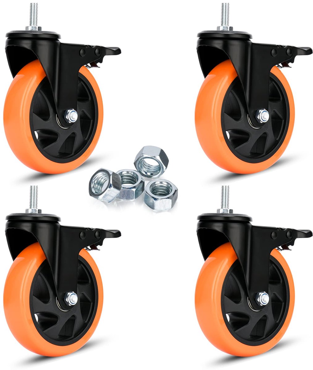 Zwenkwielen voor zware belastingen, 125 mm, PVC, met M10 x 25 mm stang, dubbele vergrendeling, industriële wielen met veiligheidskenmerken, draagvermogen 680 kg