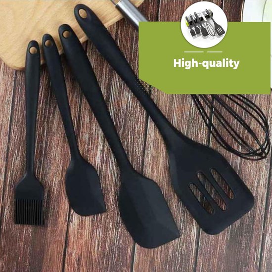 Nature Siliconen Spatel Set - BPA-vrije Keukengerei Set van 5 - Hittebestendig & Antiaanbak - Flexibele Bakspatels & Scraper - Vaatwasserbestendig - Zwart — afbeelding 2
