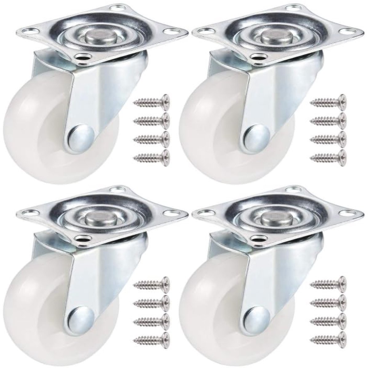 Dailygoods- Rubber Wielen 50 kg - Zwenkwielen - Meubelwieltjes - Meubelwielen M8 - Set van 4 - Hoogte 50 mm