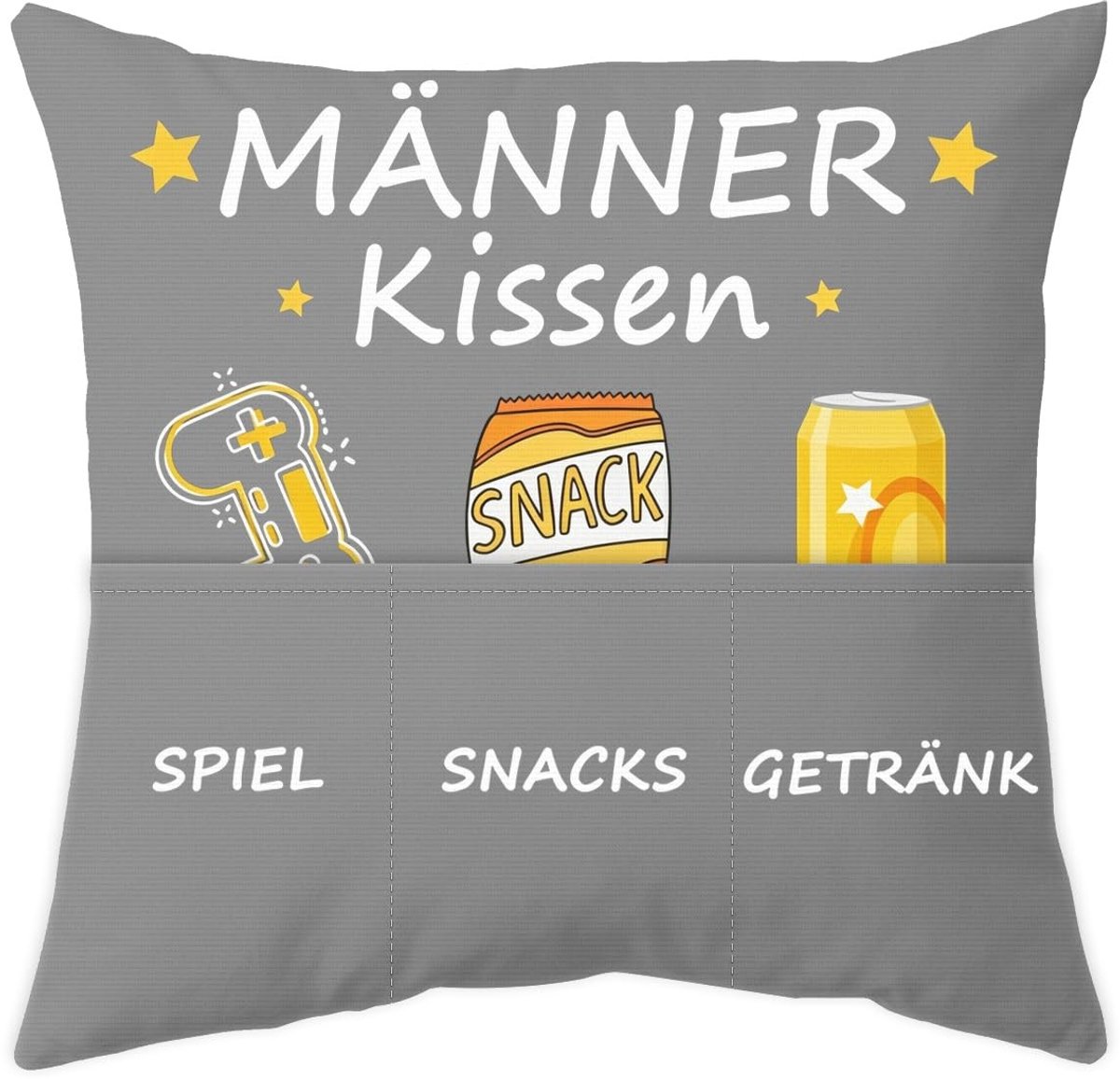 Dailygoods- Kussensloop 45x45 cm - Grappig Cadeau voor Mannen - Manner Kussen - Drank/Snacks/Gamepad - Uniek Design - Functionele Zakken