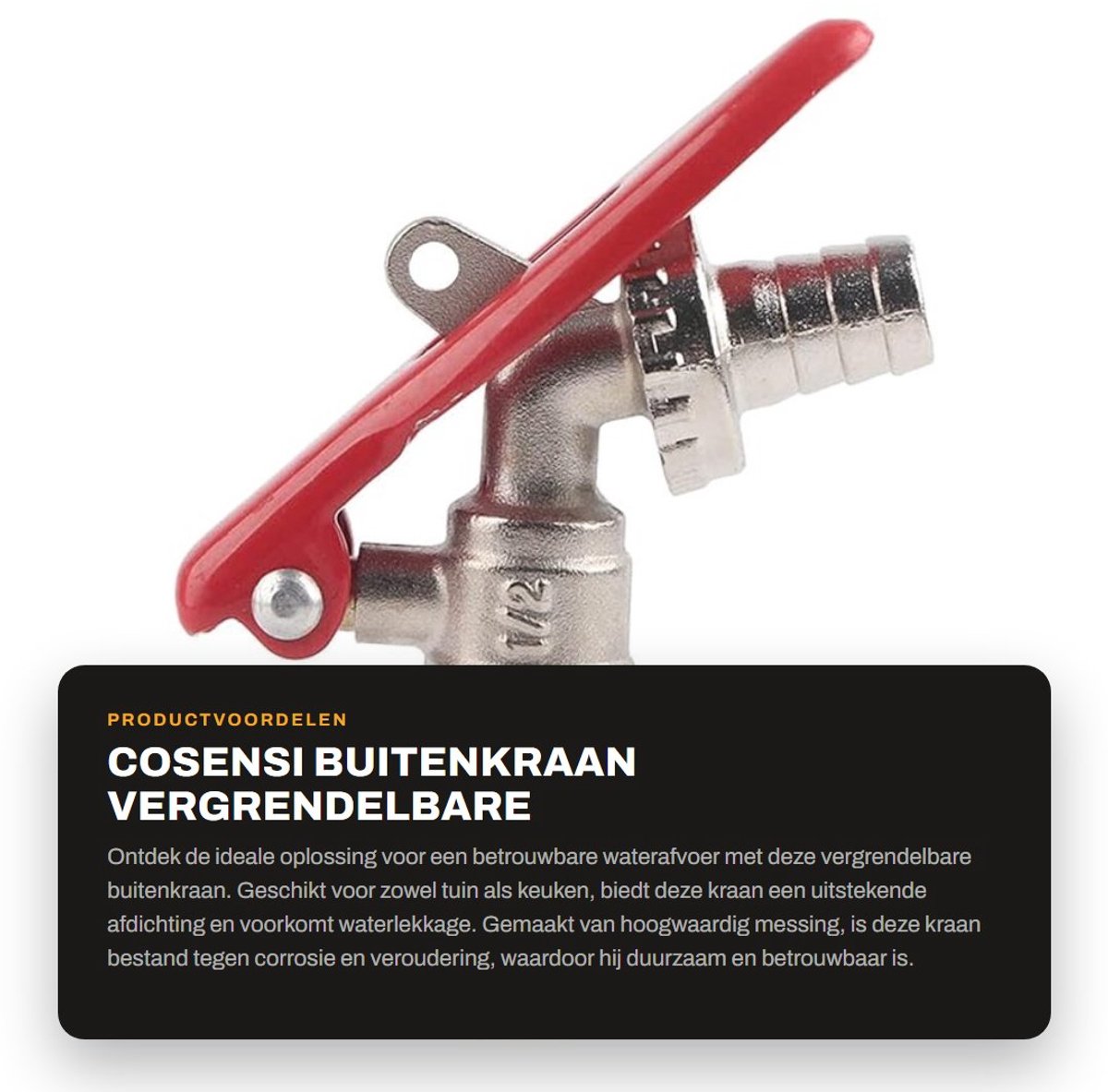 Dailygoods- Waterkraan met slot - Messing Kraan - Tuin/Kitchen - Corrosiebestendig - 1/2 Inch Schroefdraad - Goede afdichting