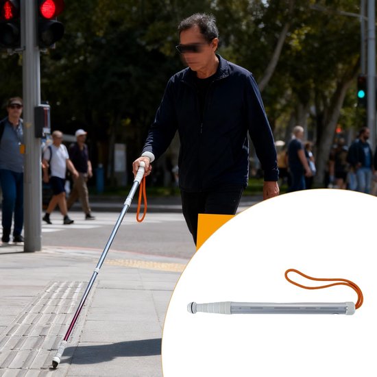 Telescopische blindenstok met reflecterende tape, antislip, schokbestendige stok voor slechtzienden — afbeelding 4