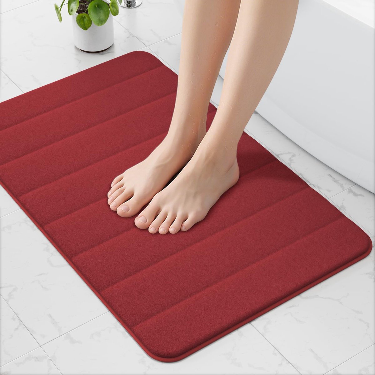 Badmat van traagschuim, 50 x 80 cm, rood, ultrazacht, antislip, super absorberend badkamertapijt