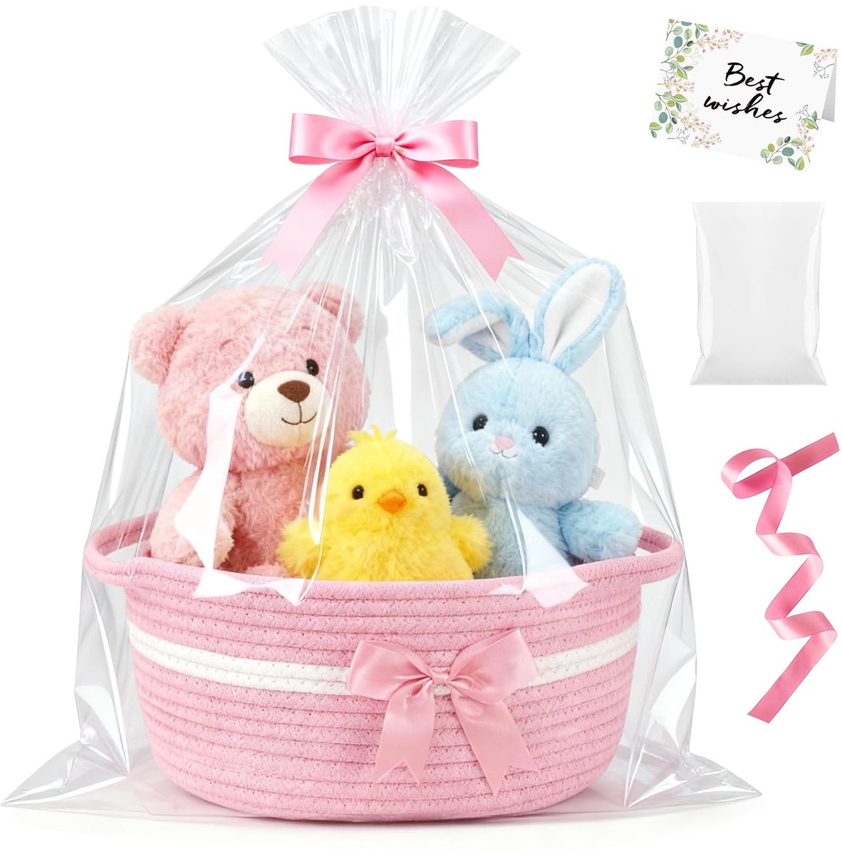 leeg, SOARFLY presentmand leeg set inclusief wenskaart/cadeauzakje/linten, cadeaumand katoenen touw voor Kerstmis, huwelijksgeschenken, leerlingendag, Valentijnsdag (Roze, 1)