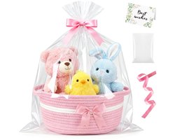 leeg, SOARFLY presentmand leeg set inclusief wenskaart/cadeauzakje/linten, cadeaumand katoenen touw voor Kerstmis, huwelijksgeschenken, leerlingendag, Valentijnsdag (Roze, 1)