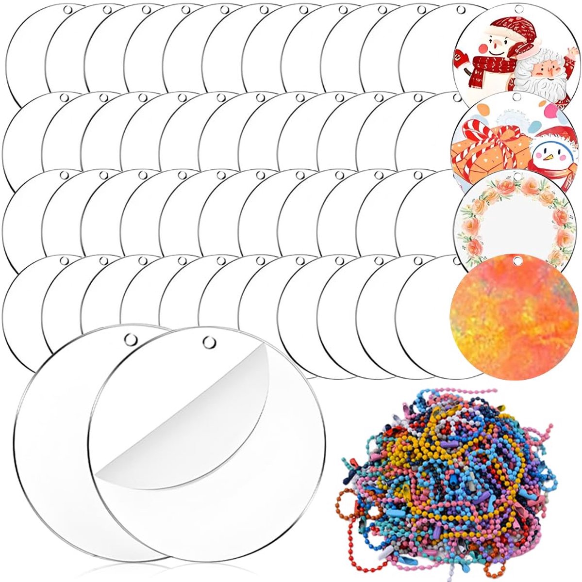 50 stuks, rond, transparante acrylplaat met gat, 5 cm acrylschijf, rond, voor doe-het-zelf sleutelhangers, knutselproject, schilderen en feestborden