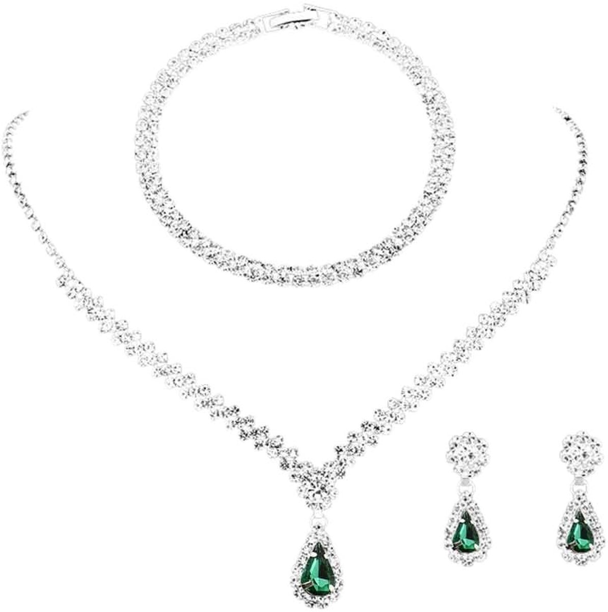 Sieradenset strass halsketting armband oorbellen sets prom kostuum sieraden set bruid bruiloft party voor vrouwen en meisjes