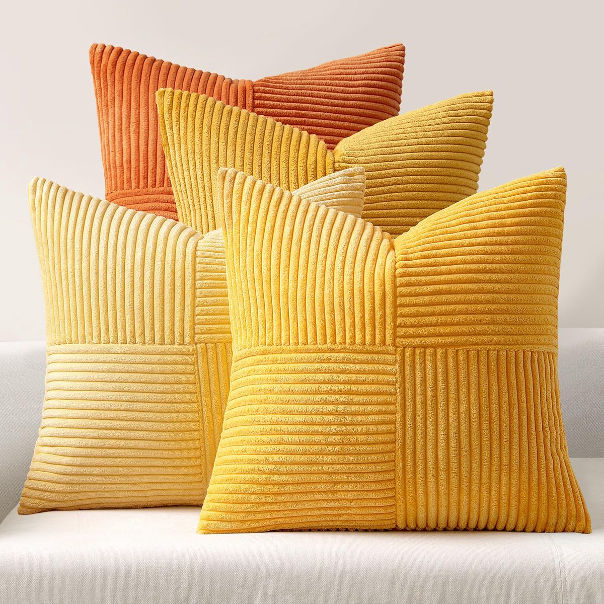 Kussenslopen voor bank, corduroy fluweel, serie oranje, 45 x 45 cm, set van 4 stuks, modern, zacht, decoratief, voor bank, slaapkamer