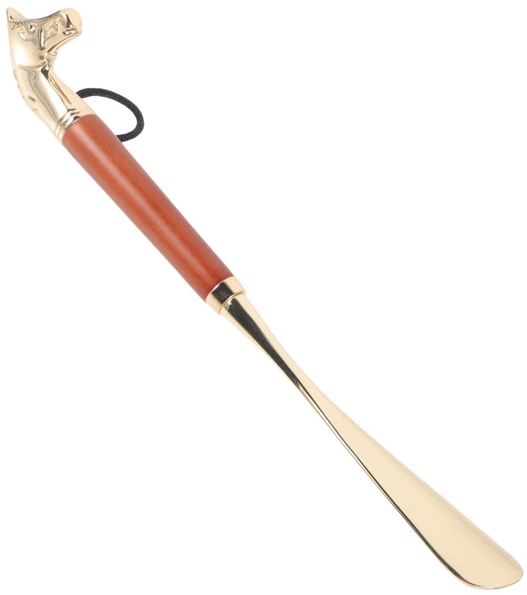 Dailygoods- Schoenlepel Lang - Ergonomisch - Draagbare Schoenhulp - Houten/Messing - 32 cm Handgreep - Voor Senioren