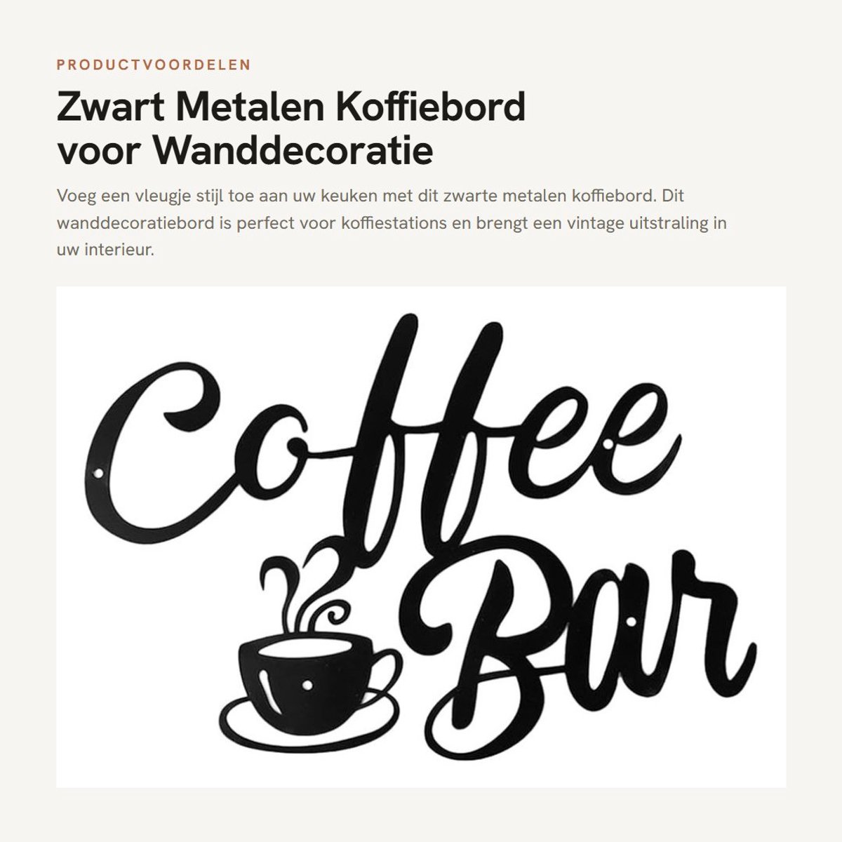 Dailygoods- Koffiebord Zwart Metaal - Wanddecoratie Keuken - Koffiebar Decoratie - Waterbestendig - Vintage/Rustiek - Afmetingen 30 cm x 22 cm