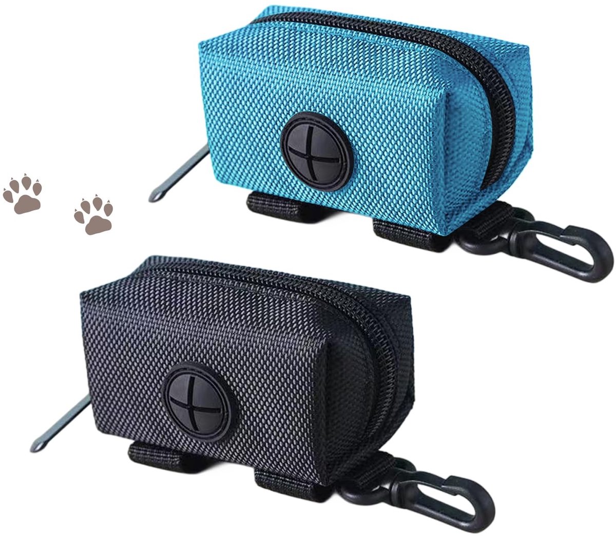 Dailygoods - 2 stuks hondenpoepzakdispenser, met riembevestiging en karabijnhaak, geschikt voor alle hondenriemen (zwart + blauw) Huisdierhondenpoepzakdispenser