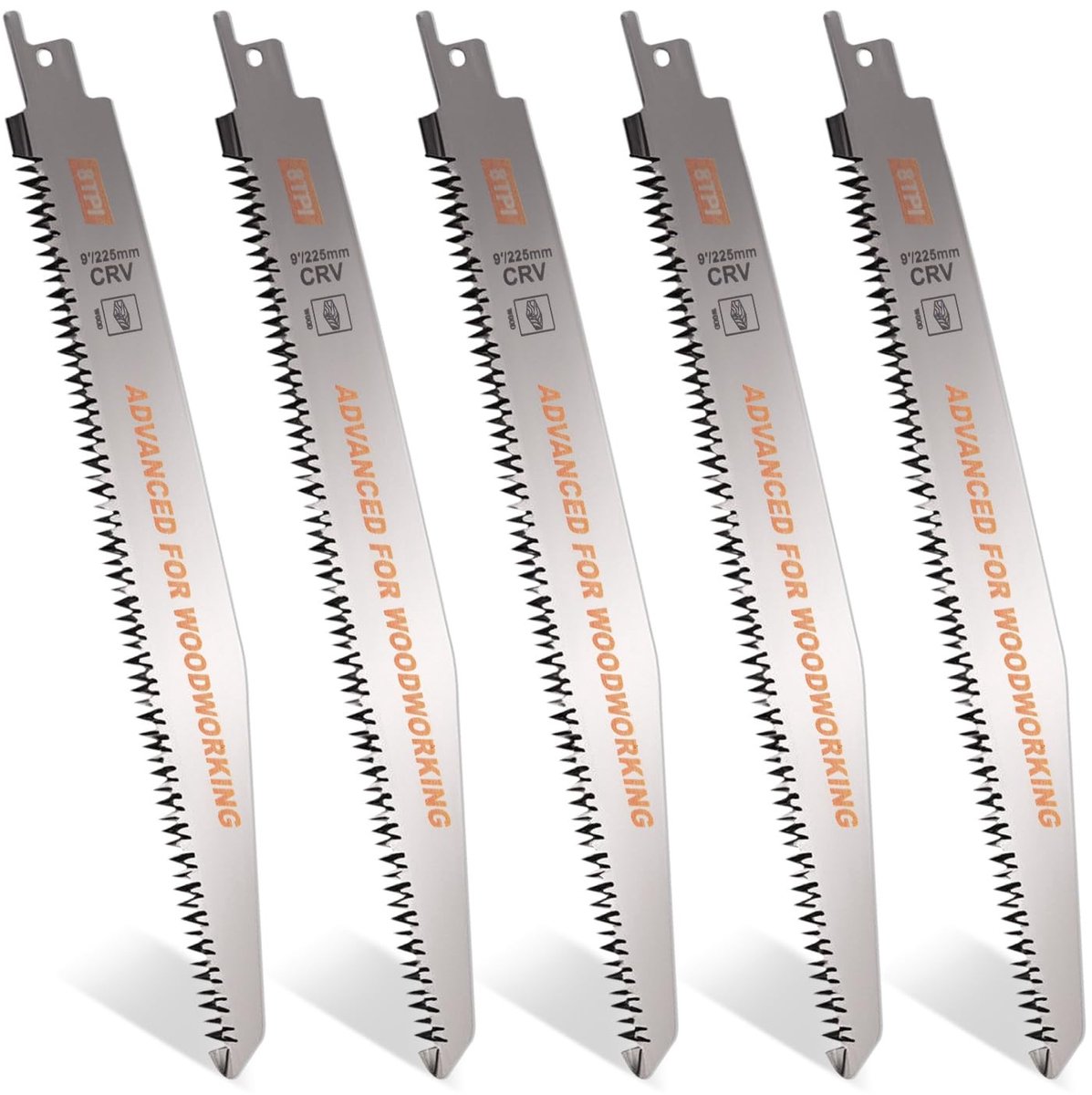 Dailygoods - Reciprozaagbladen, 5 stuks 225 mm reservezaagbladen set van CRV voor hout, 18TPI zaagblad, reciprozaag voor het zagen van metaal, hout met spijkers, kunststof voor snelle en schone zaagsneden