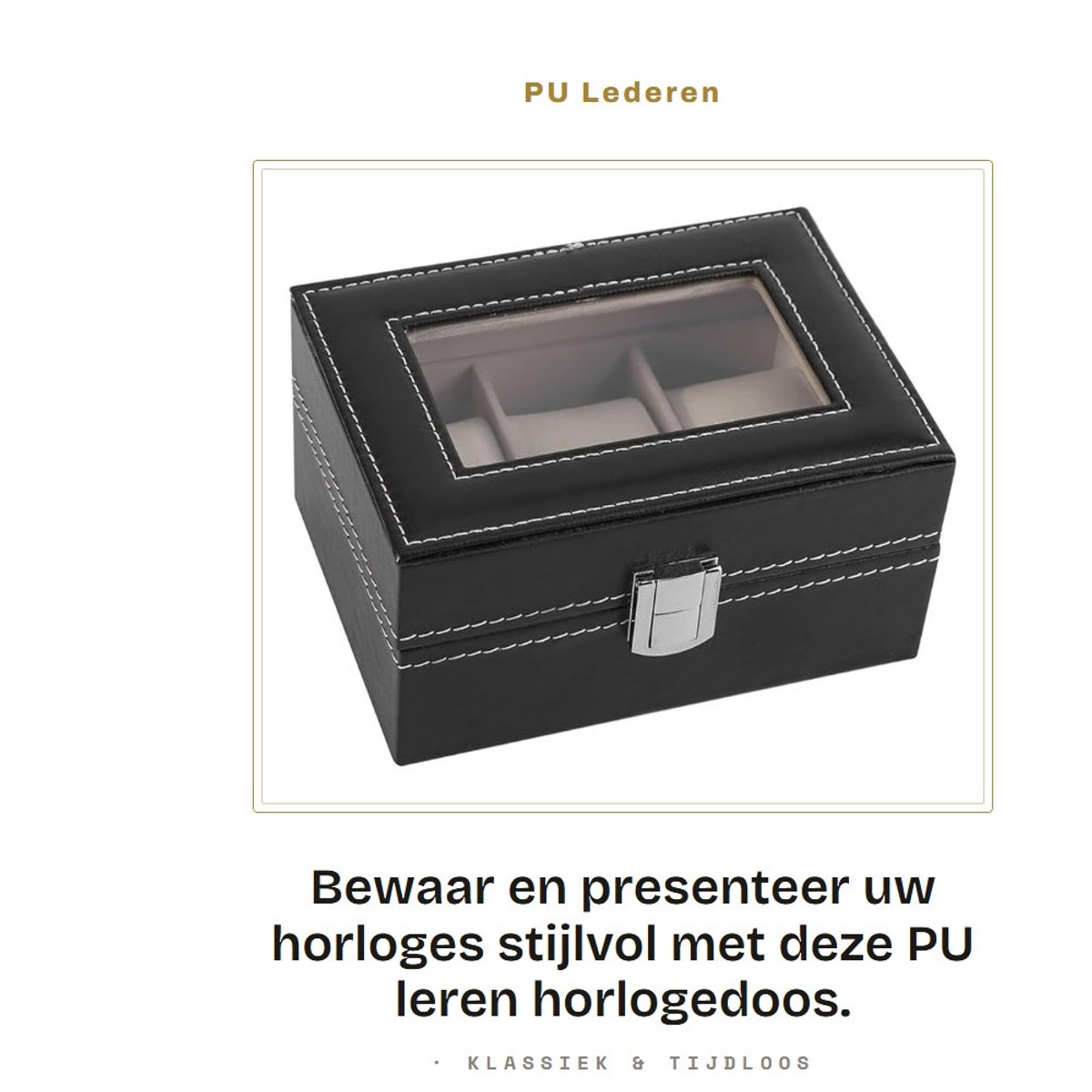 Dailygoods- Horlogedoos Elegant Design - 3 Slots - Zachte Kussens - Glazen Kijkvenster - Metalen Sluiting - Perfect voor Sieraden - Horlogeopslag