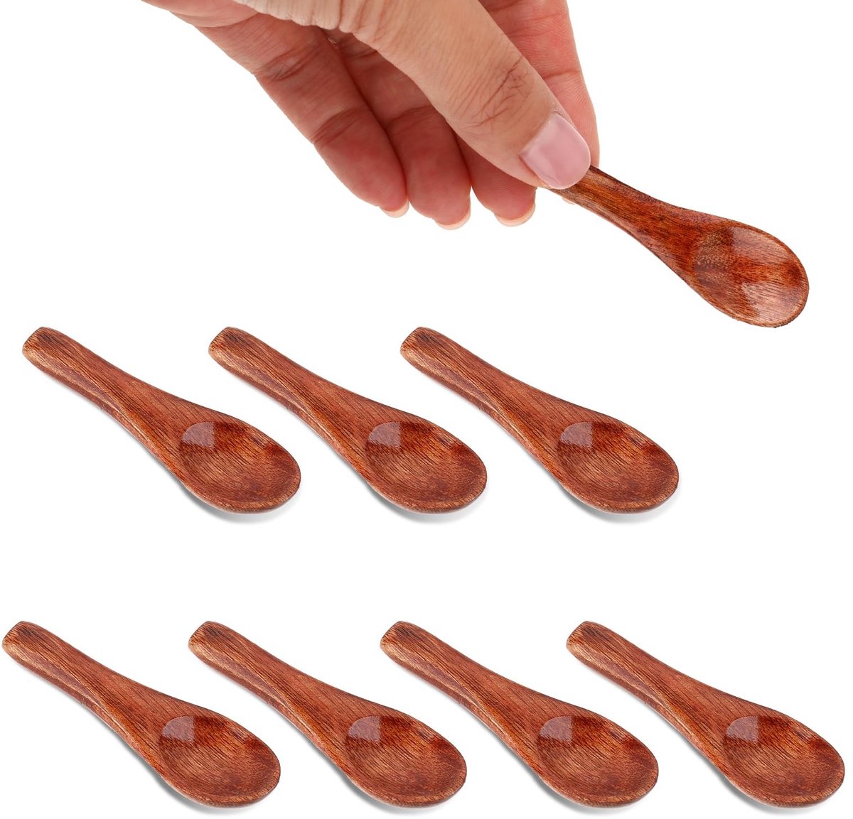Dailygoods- Kruidenlepel 8 Stuks - Houten Lepels - Mini Lepels - Specerijenlepel - Theelepel - Handgemaakt Hout - 6 x 1,8 cm