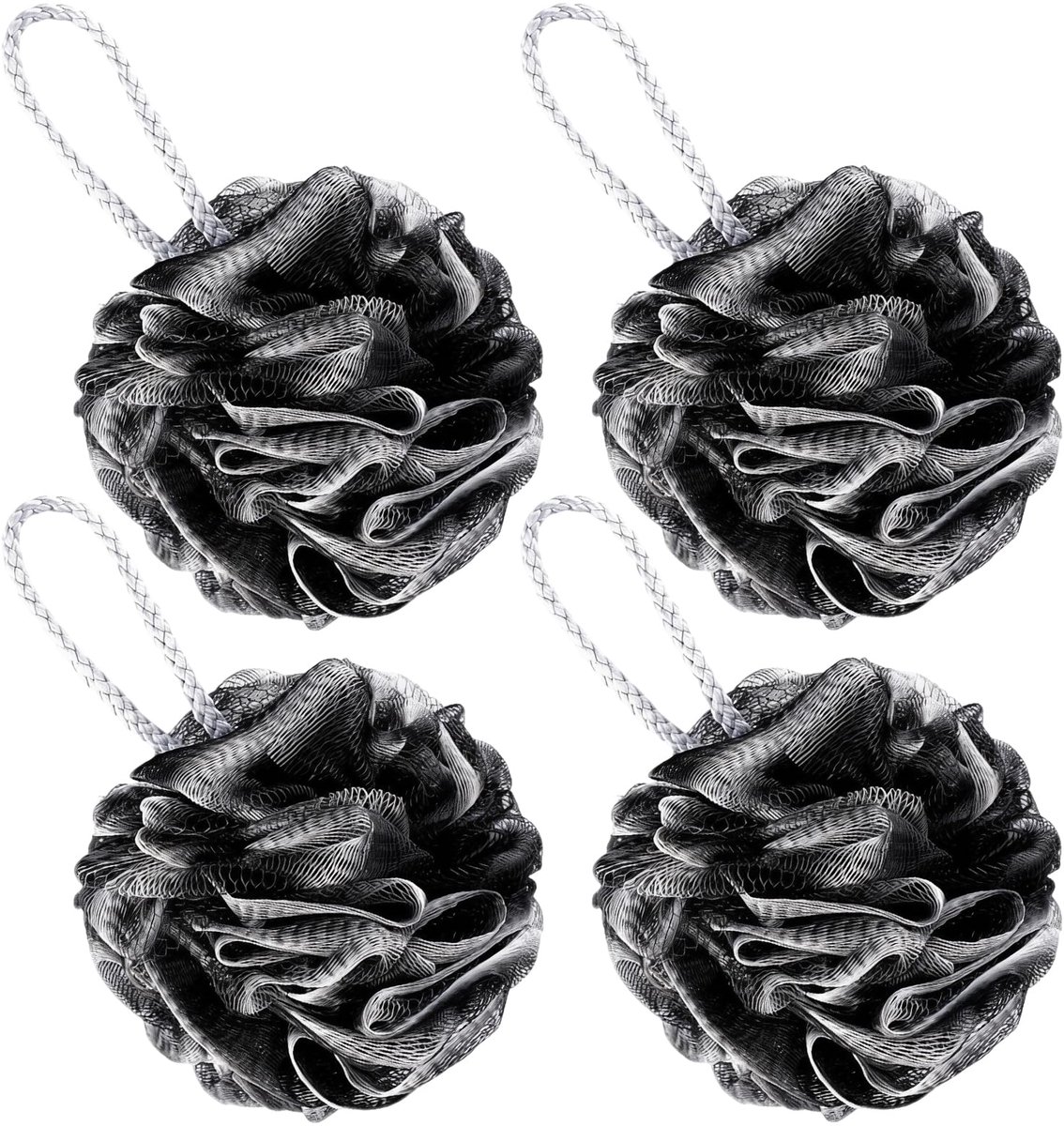 Badspons, Body Scrubber Mesh Poef (Zwart) | Loofah Douche Puff, Douchespons voor Vrouwen en Mannen, Extra Groot, Zacht Gaas, voor Kalmering van de Huid