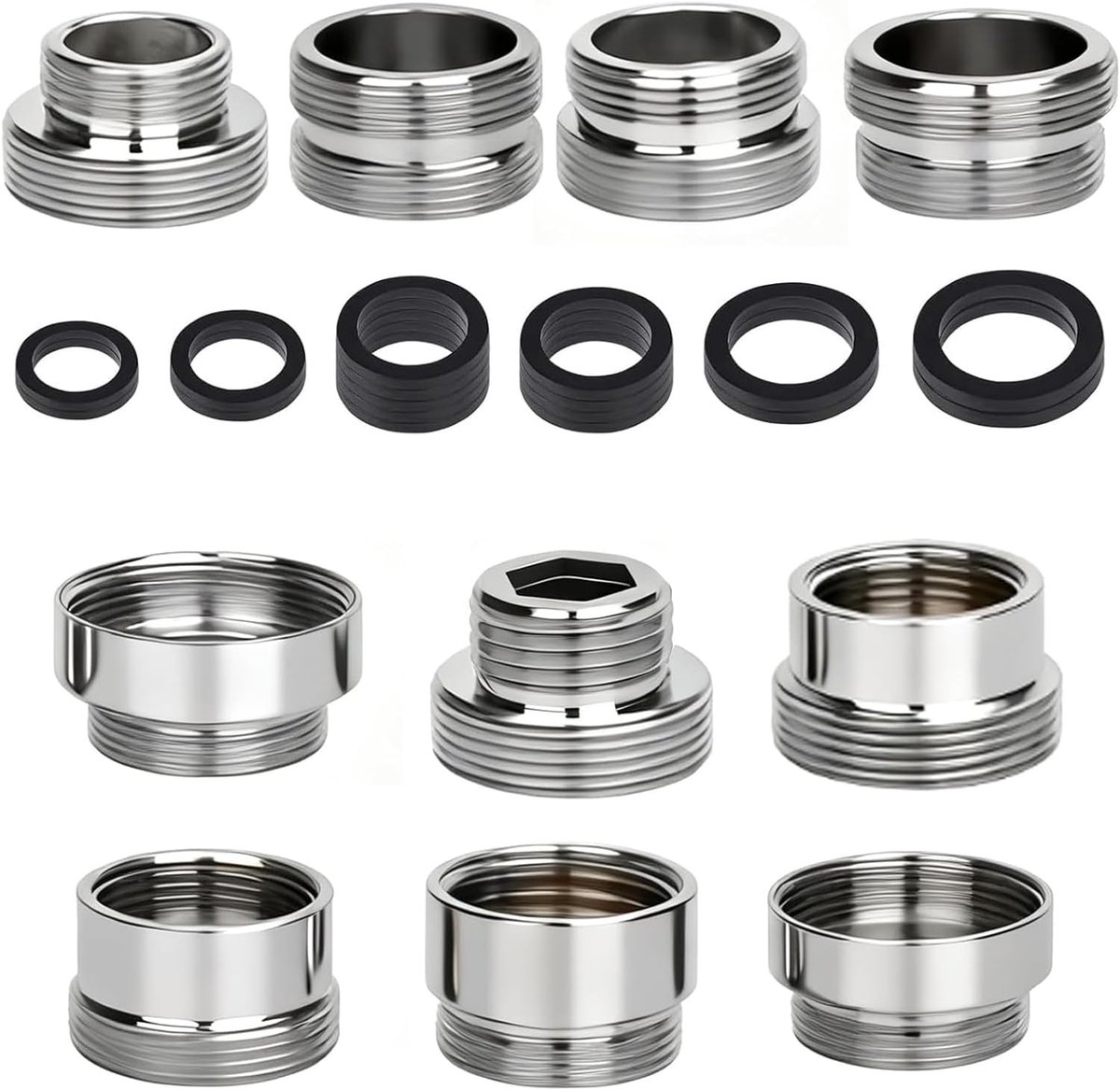 10 stuks kraanadapter met afdichtingen, universele buitendraad, dubbele nippel-adapter voor keuken, spoelwaterkraan, tuinslang en kraanmondstuk