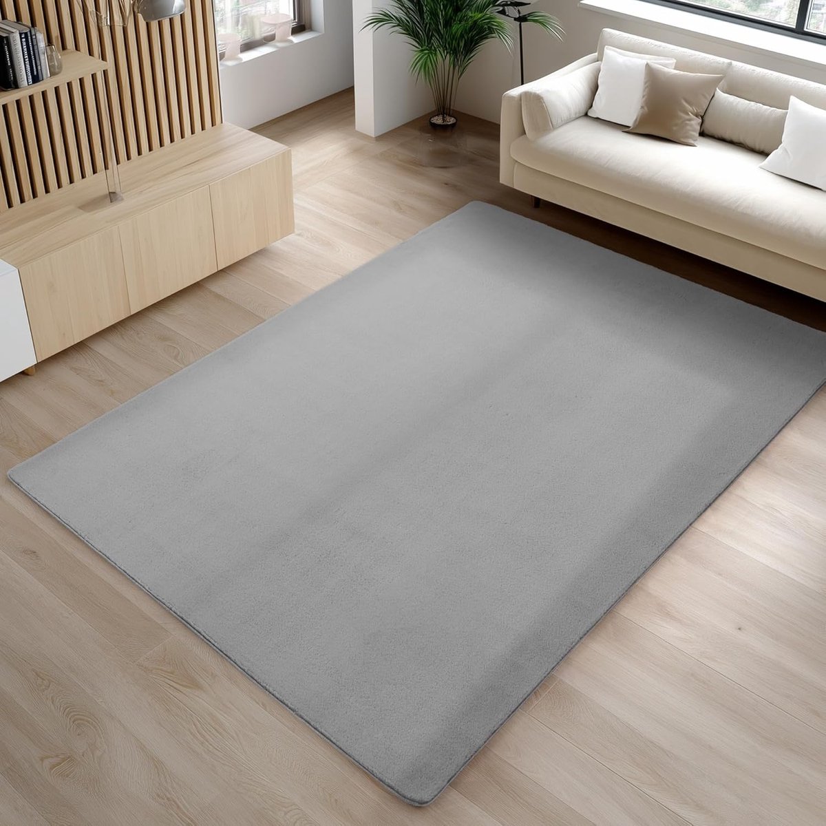 Vloerkleed Zilver 160x220 cm Wasbaar, Korte Stapel, Antislip en Zacht, Modern Effen Design voor Woonkamer, Slaapkamer, Keuken en Kinderkamer, Comfortabel en Duurzaam