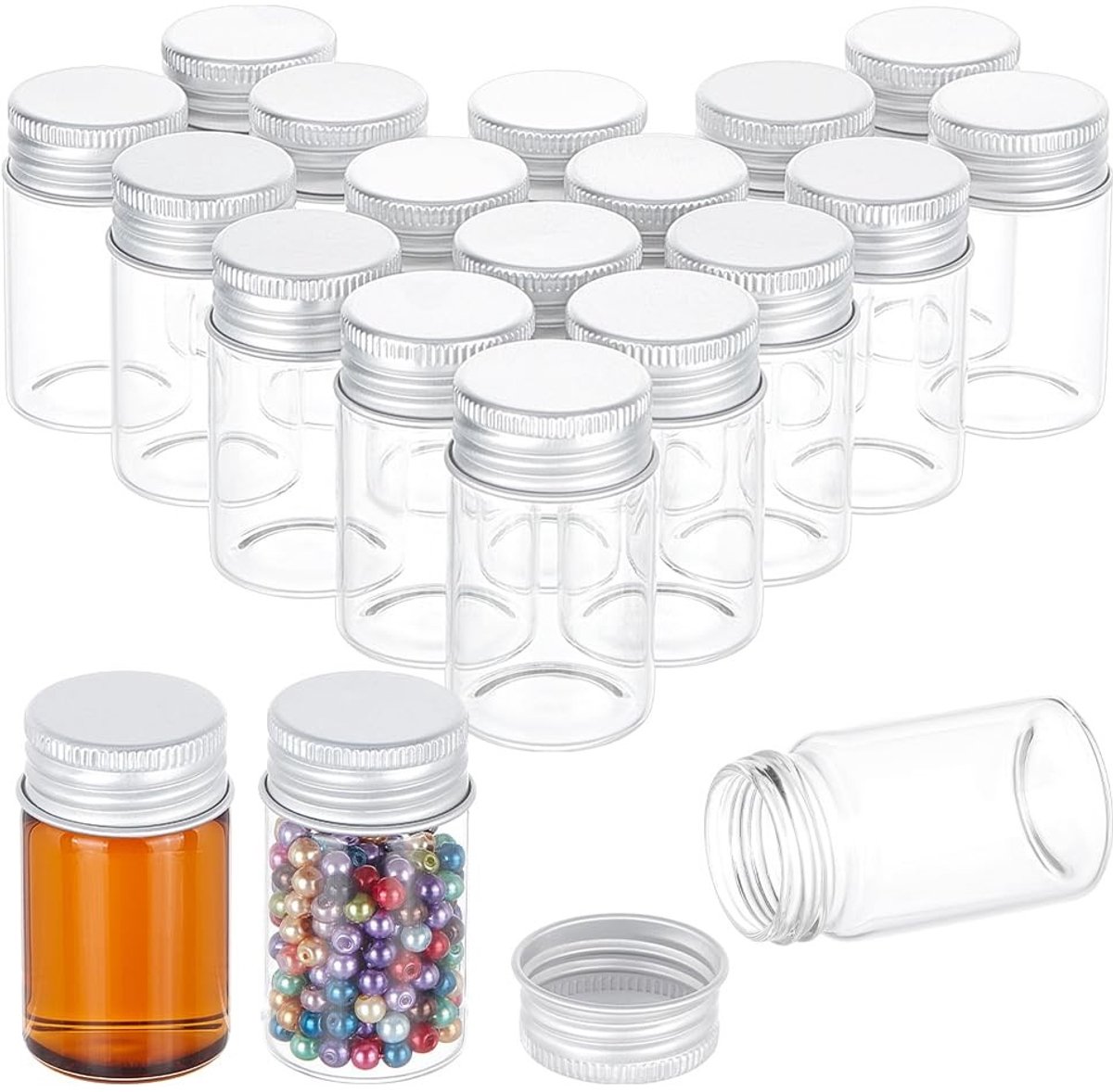 Dailygoods- Glazen Flessen 20 Stuks - 20 ml Monsterflessen - Verzegeld met Schroefdop - Transparante Afdichting - Bruiloftsbenodigdheden - Ideaal voor Monsters - Monsterfles