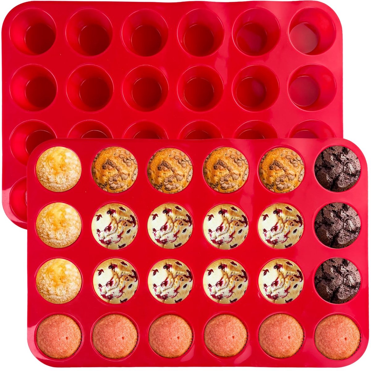 Muffinvormen, muffinvormen voor 24 muffins, herbruikbare muffinbakvorm, anti-aanbaklaag, BPA-vrij, gemakkelijk te reinigen, voor cupcakes, brownies, pudding