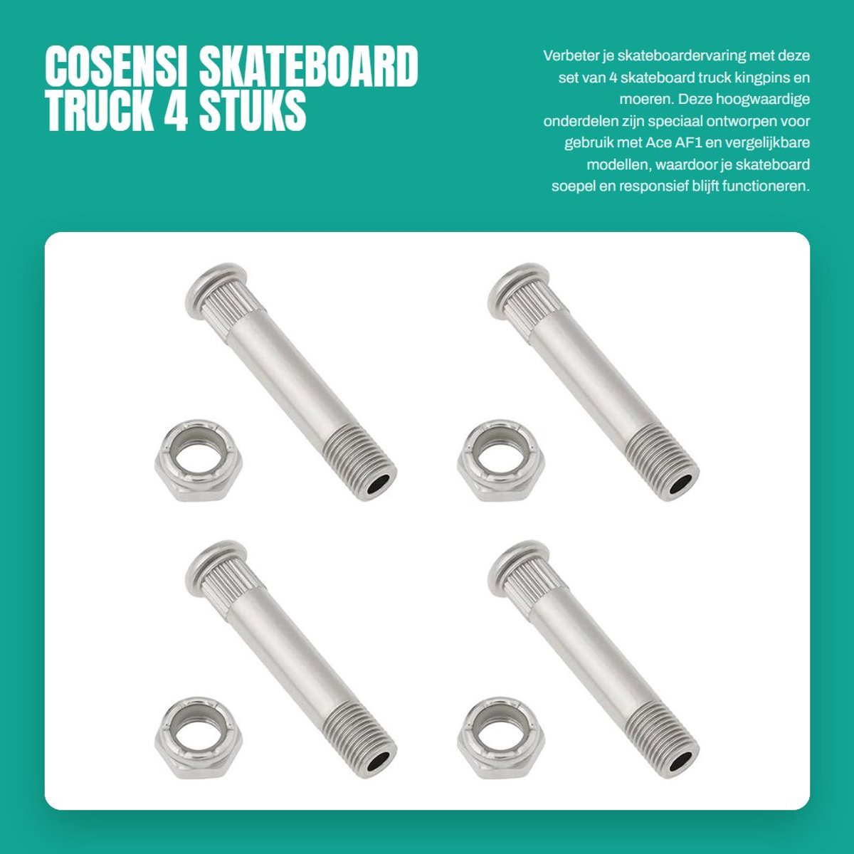 Dailygoods- Kingpin Lichtgewicht Hol - 9.3x50mm - Skateboard Truck - Duurzaam Staal - Inclusief Moeren - Betrouwbare Ondersteuning - Skateboard Onderdelen