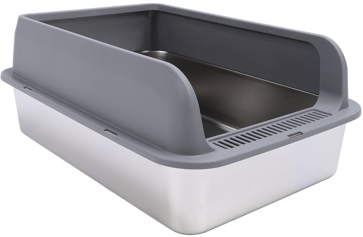 Dailygoods- Kattenbak Roestvrij Staal - Hoge Zijden - Semi Afgesloten - Kattencuit - Inclusief Schep - Ruime Ruimte voor Volwassen Katten - Kattenbakken