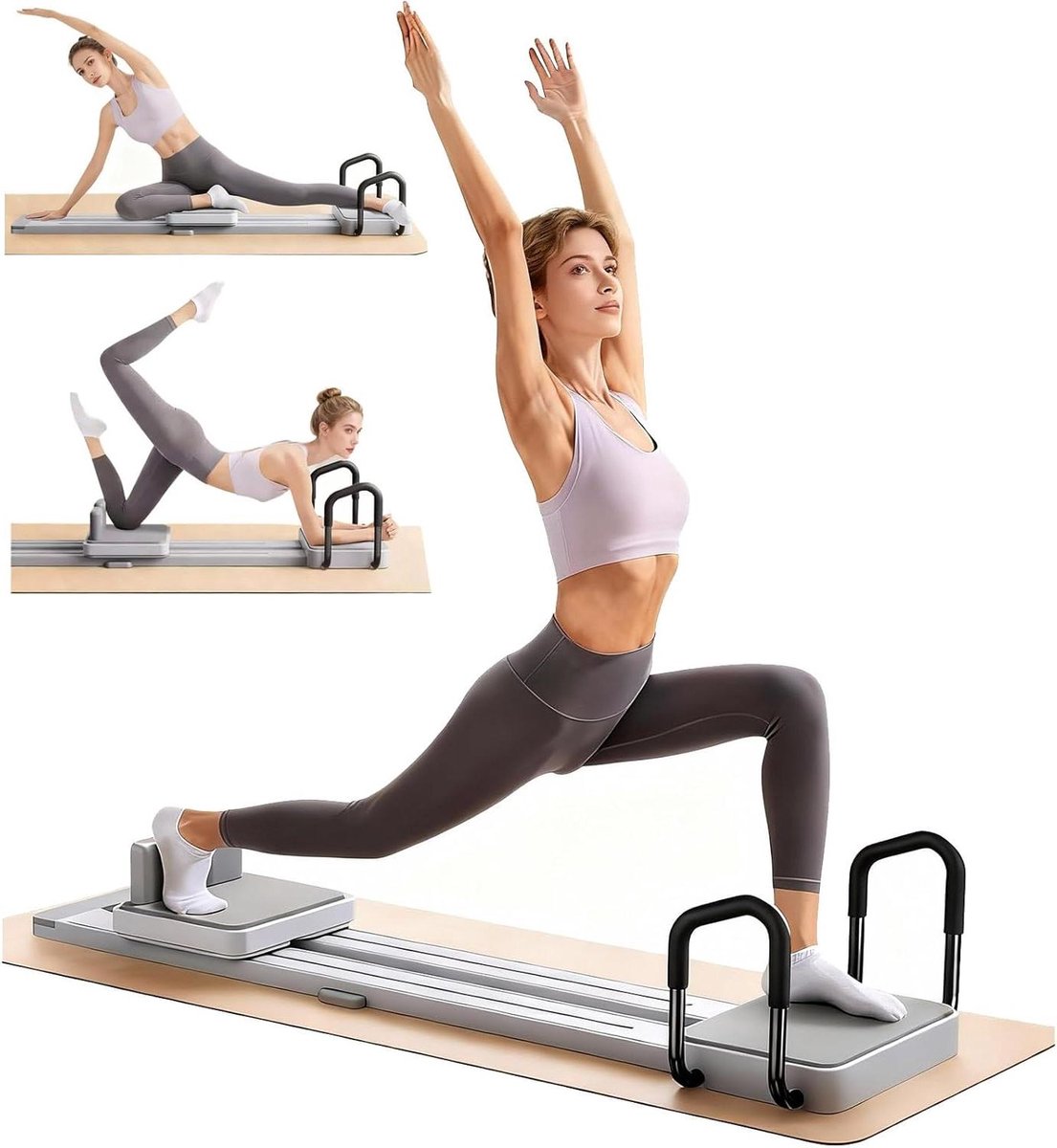 Pilates Reformer Apparaat - Fitness Board - Thuis Fitness - Modulair Ontwerp - 175 cm Lengte - Grijs