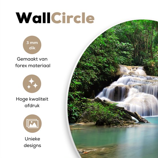 WallCircle - Wall Circle - Indoor Wall Circle - Une cascade avec des arbres dans le parc national thaïlandais d'Erawan - 60x60 cm - Décoration murale - Peintures ronds