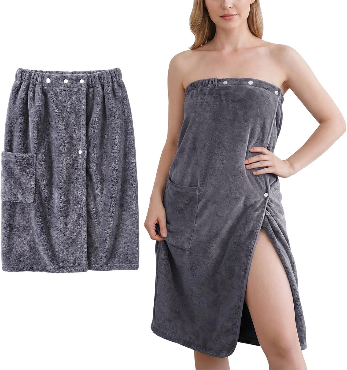 Badjas dames saunahanddoek badponcho - ochtendjas dames lichte saunakilt - grote badhanddoek handdoek jurk met drukknopen - sauna badstof doek (maat: 46-52)