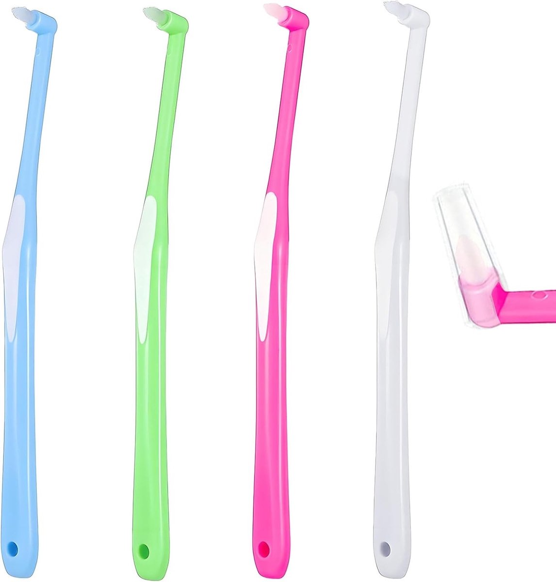 Zachte Interspace Tandenborstels voor Orthodontische Beugels - 4 Stuks voor Nauwkeurige Reiniging en Tandheelkundige Zorg (Blauw/Groen/Roze/Wit)