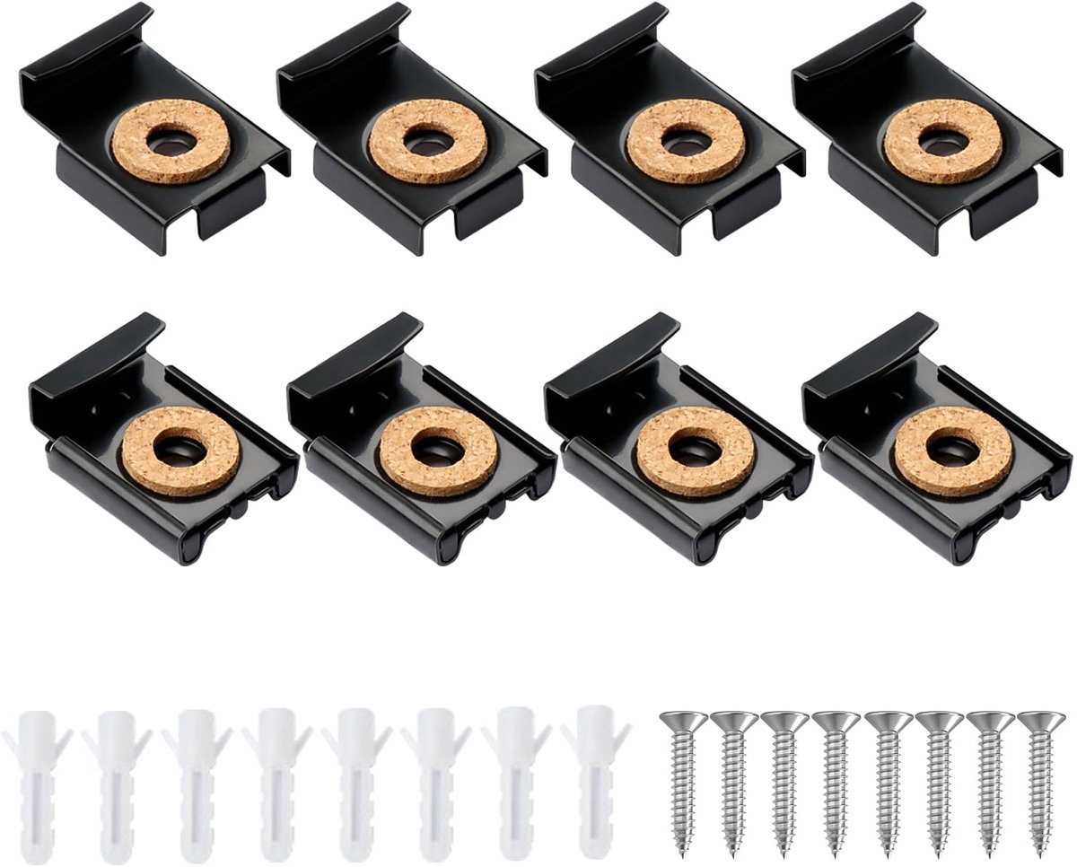 Spiegelhouder voor aan de muur, 8 stuks, spiegelhouder met pluggen en schroeven, spiegelbevestiging voor zware spiegels, glas in badkamers en toiletten (zwart)