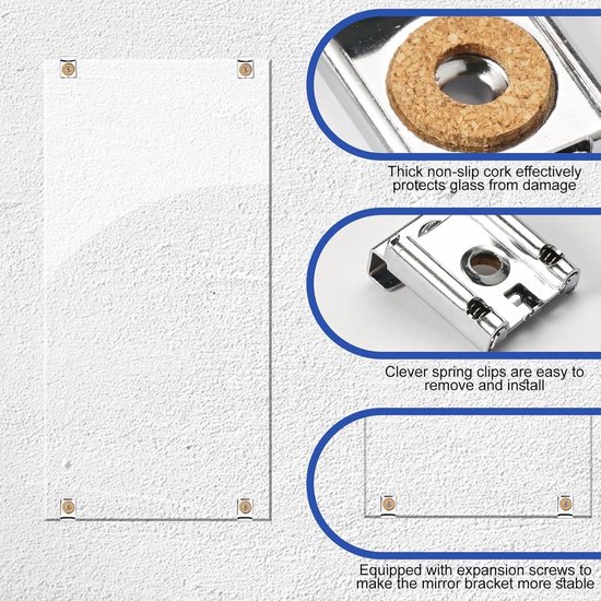 2 Sets Roestvrijstalen Verende Spiegelbevestigingsklemmen Met Schroeven | Stevige veerklemmen inclusief montagemateriaal voor het veilig bevestigen van zware glazen spiegels aan de muur — afbeelding 2