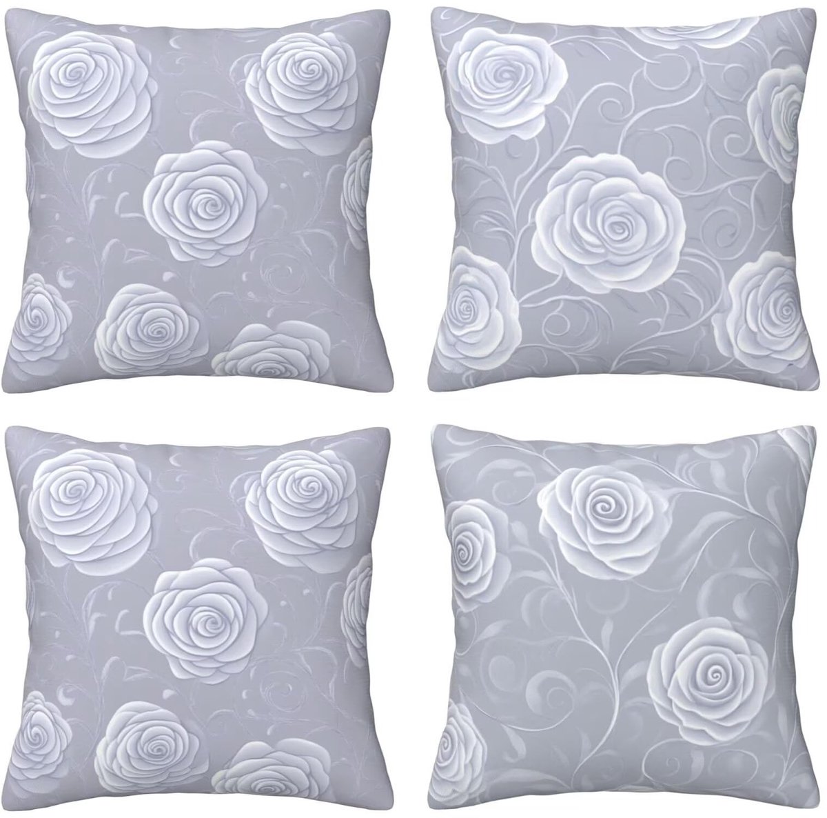Kussenslopen van 65 x 65 cm, set van 4 stuks, zachte fluwelen kussenslopen met onzichtbare rits, voor slaapbank, thuis, terrasdecoratie, grijs en wit print, set van 4 kussenslopen 26 x 26 inch U5111