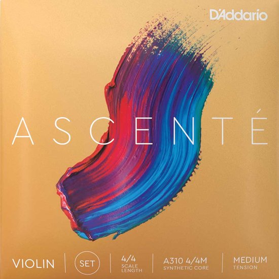 D'Addario Ascenté vioolsnaarverpakking, 4/4 schaallengte, synthetische kern, medium spanning.