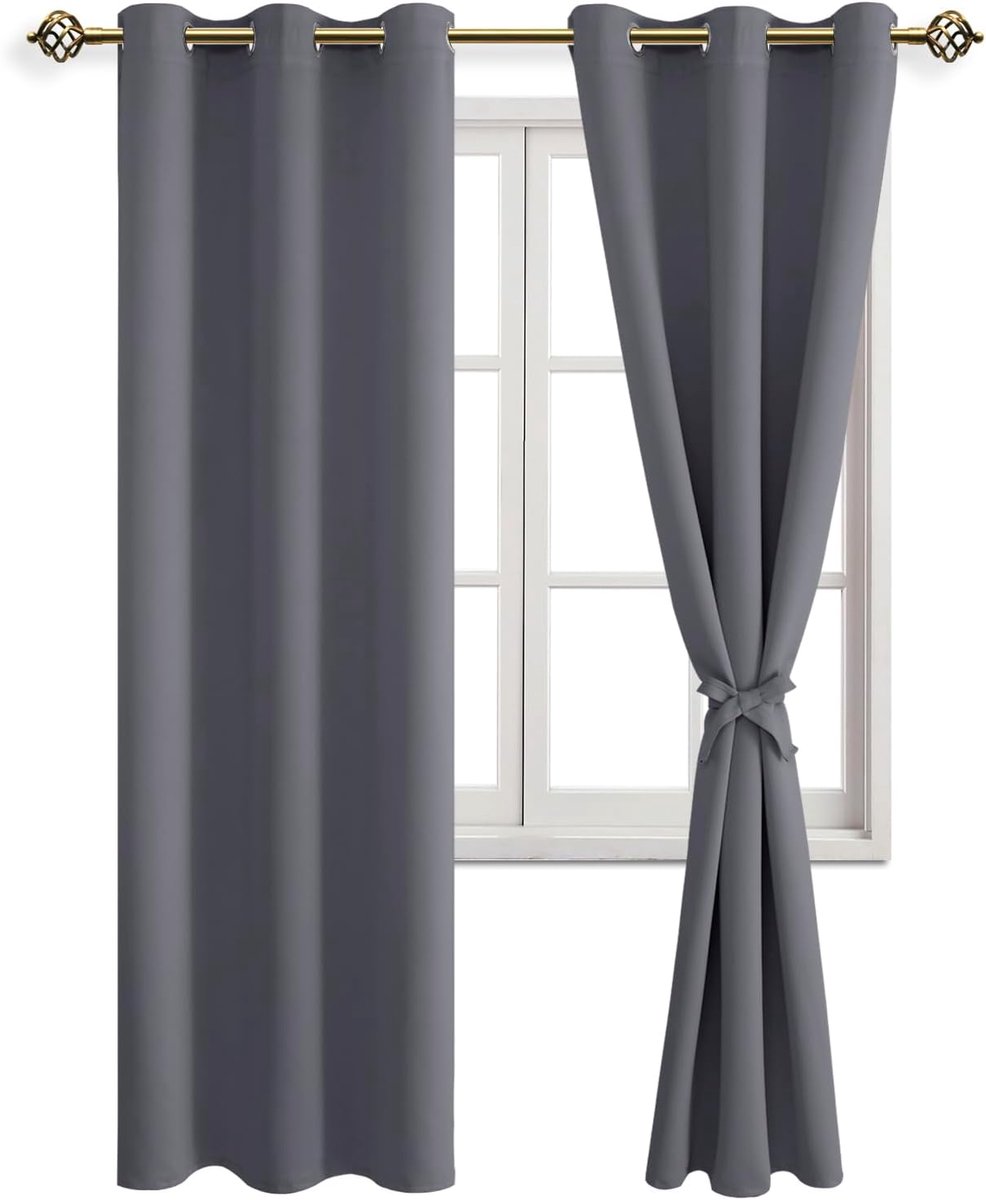 Verduisterende gordijnen, inslagringen, voor slaapkamer, woonkamer, grijs, 2 stuks, 228 x 117 cm (H x B)
