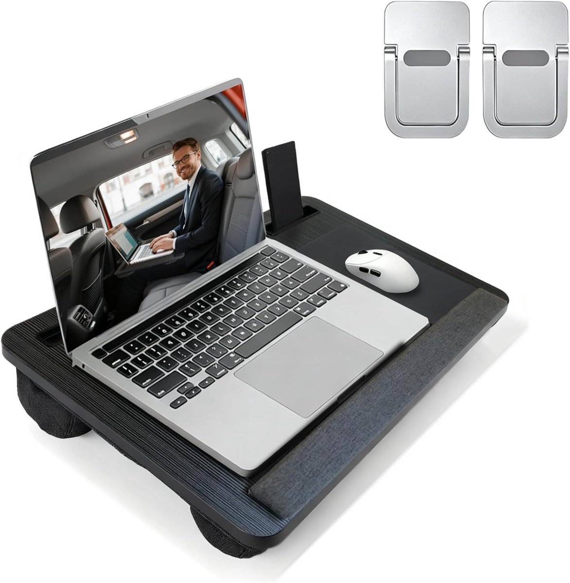 Laptopkussen met kussen BxD 55x 34cm,schootkussen laptop met telefoonhouder past tot 17,3 inch laptop voor bank, bed - zwart