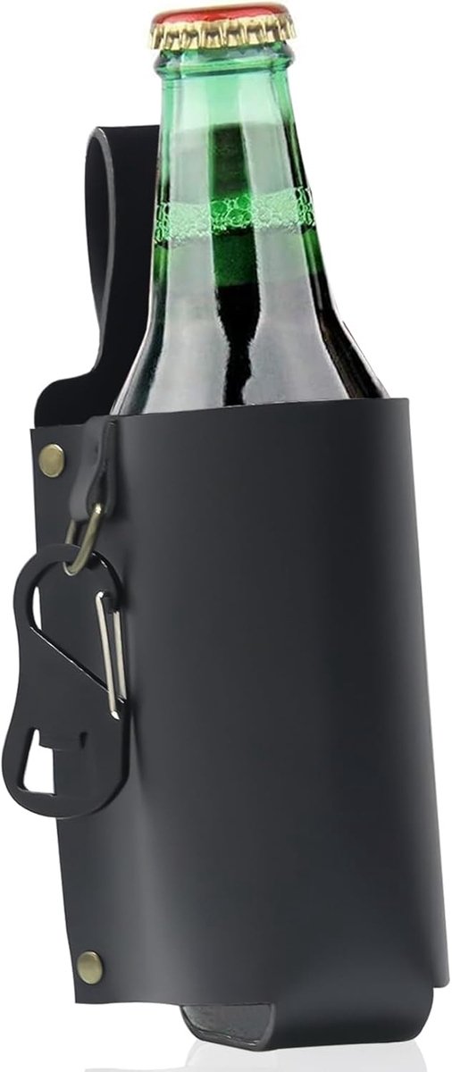 1 zwart bierholster, tailletas, reistas voor bierfles, bierblikje, drankhouder, voor picknick, strand, barbecue, handen cadeau-idee voor vader, vriend, collega