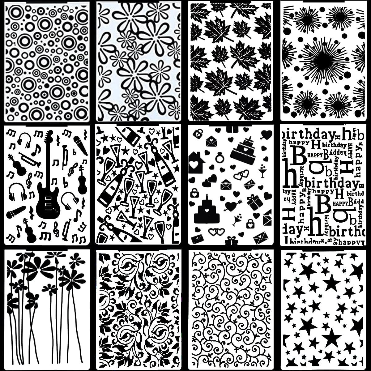 12 Stuks Embossing Template Plastic Embossing Folder Transparante Embossing Folder Wasbaar Embossing Folder voor Kaart het Maken van Fotoalbum Scrapbooking Decoratie, Gras en Hout (Stijl 2)