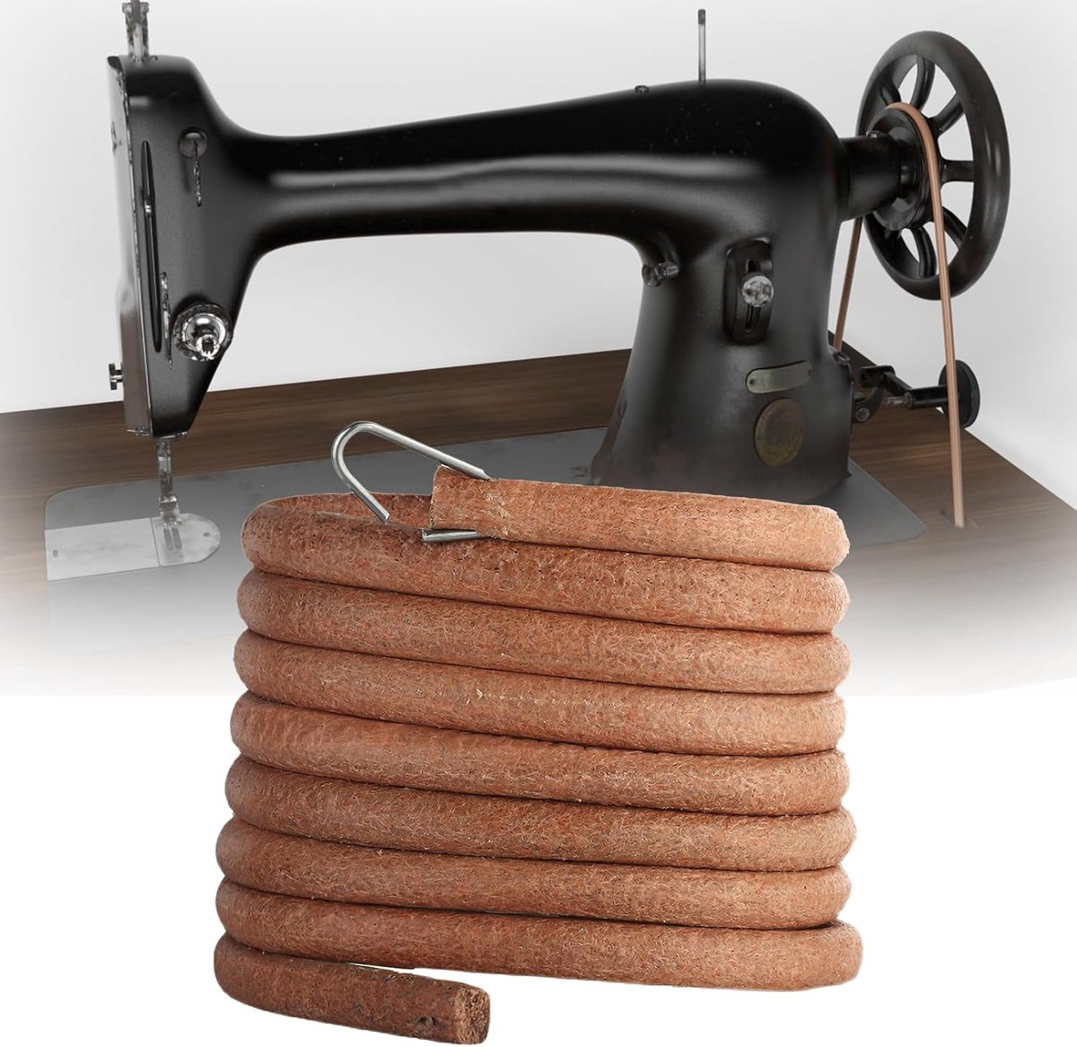 Naaimachine van leer met haak, 183 cm, compatibel met naaimachines met pedaal voor voet, naaimachine, pedaal, eenvoudig te installeren (6 mm)