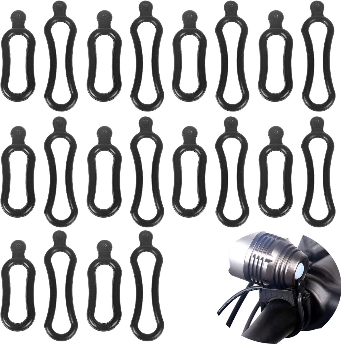 20 stuks stretch rubberen ringen lamphouder fietsgordel band lamphouder voor zaklamp mobiele led-fietslamp zwart (10 langer + 10 korter)