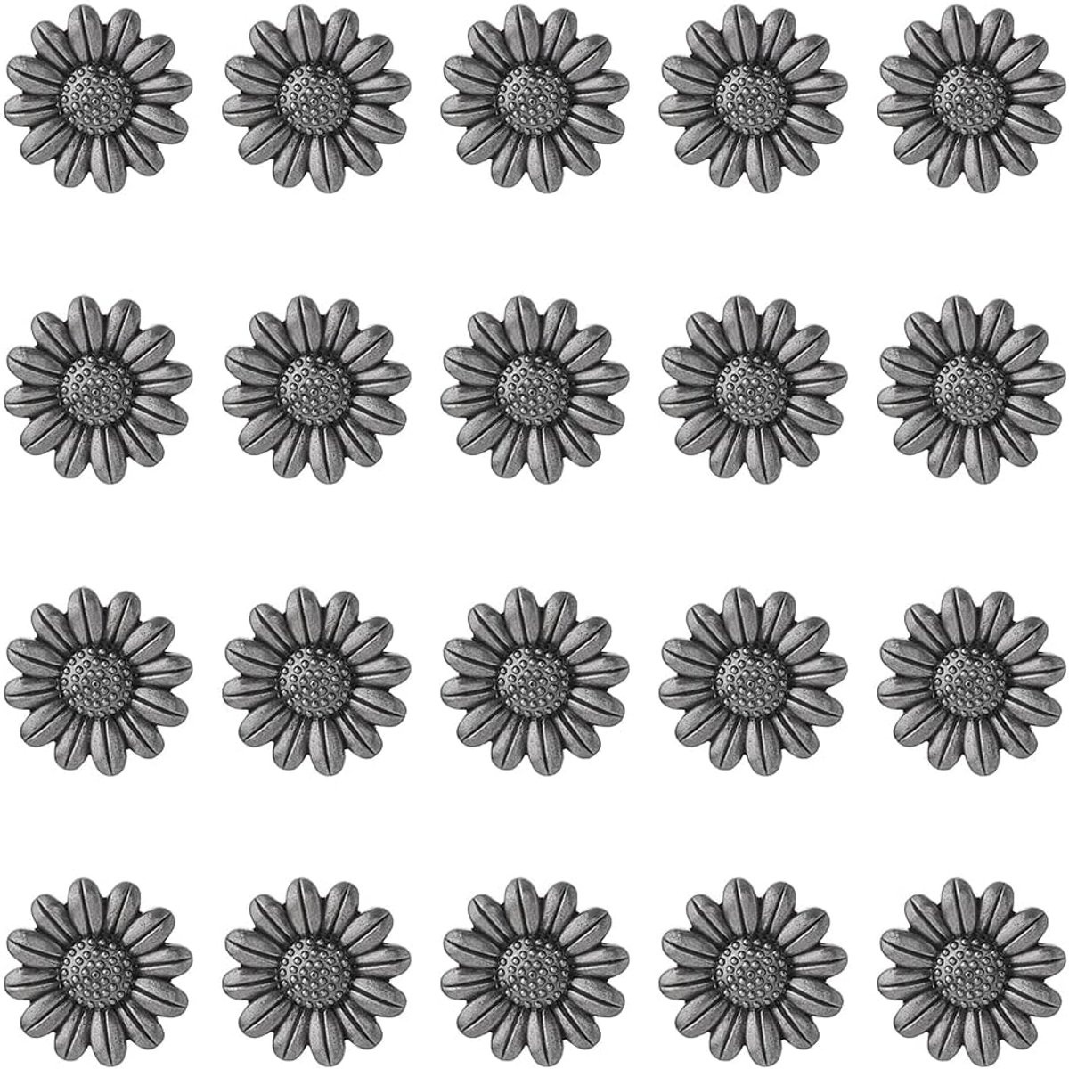 30Sets Zonnebloem Klinknagels Lederen Antieke Zilveren Klinknagel Studs Metalen Klinknagels Studs Bloem Decoratieve Klinknagels Voor Crafting Lederen Decoreren Kleding Hoeden Tassen