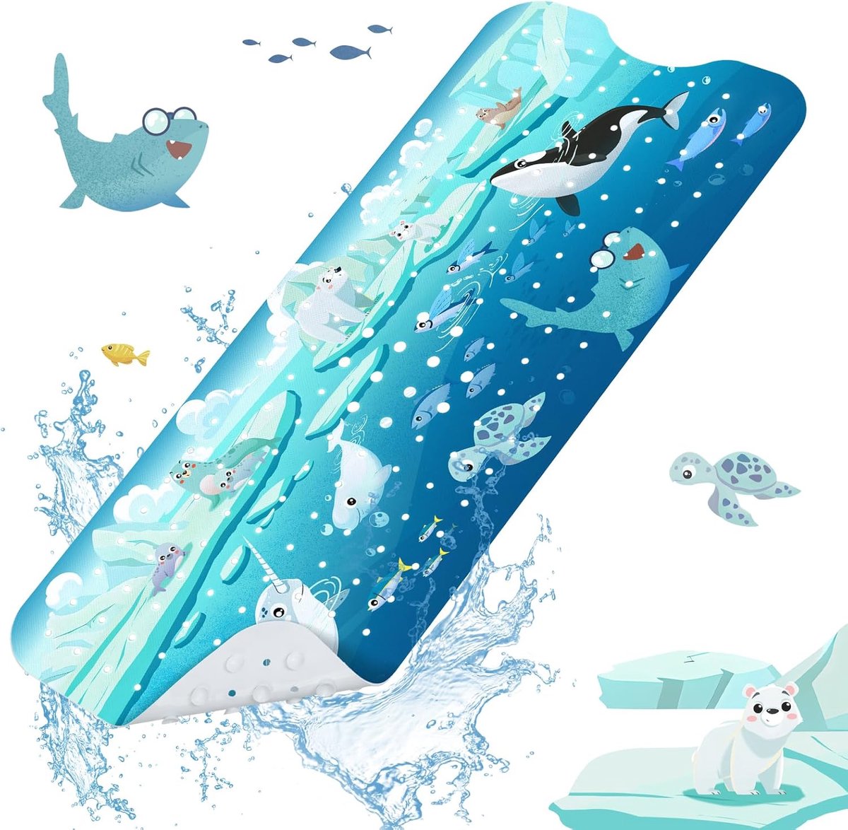 Polar Dieren Badmat Antislip Kinderen, 100 X 40 cm Extra Lange Baby Badmat Antislip, Kinderdouchemat Antislip Anti Schimmel voor Badkamer Machine Wasbaar