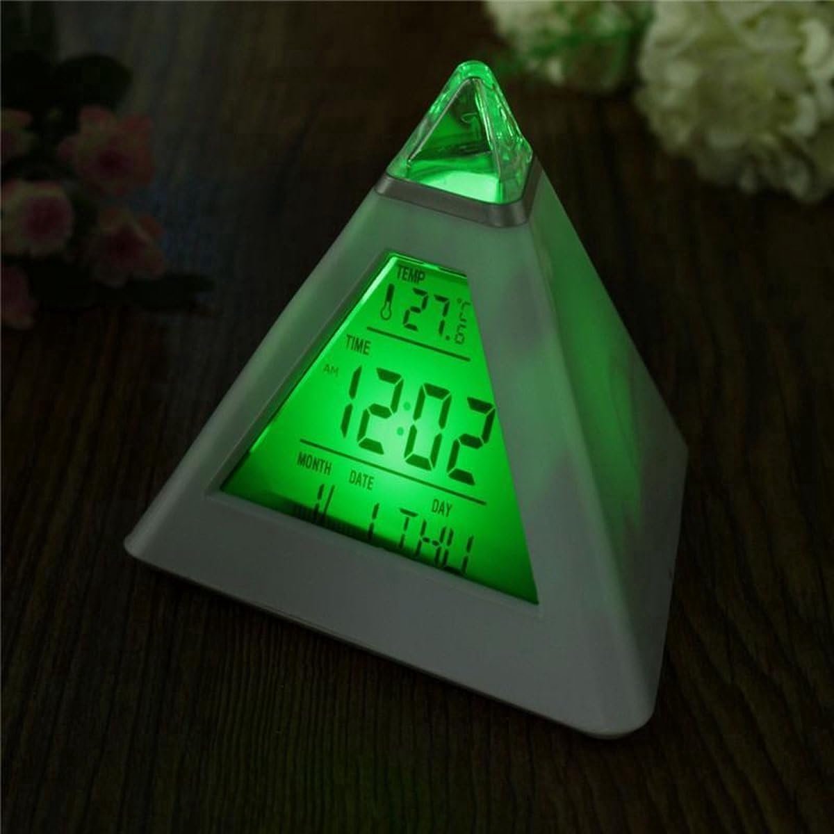 - Piramide Klok met LED Verlichting/Digitale Wekker/Thermometer/Kalender/Klokje Staand/Wekker/Heble